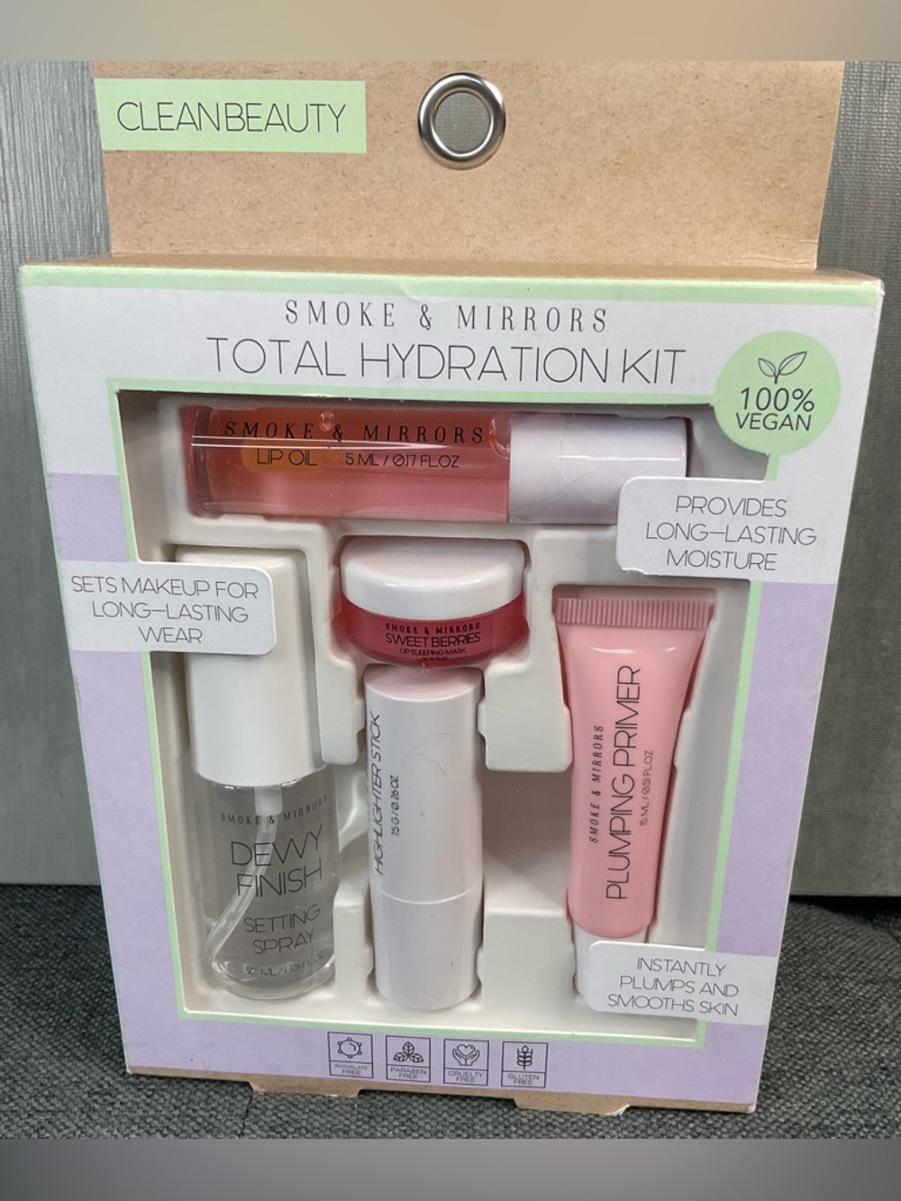 Smoke & Mirrors Total Hydration Kit | 5-Pc Vegan Skincare & Makeup Set | NIB